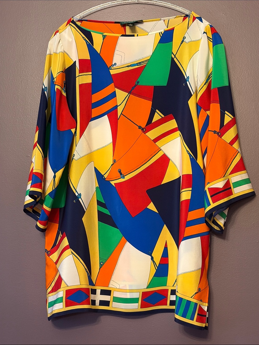 Ralph Lauren Vibrant Geometric Multicolor 100% women’s Silk Tunic Top Large